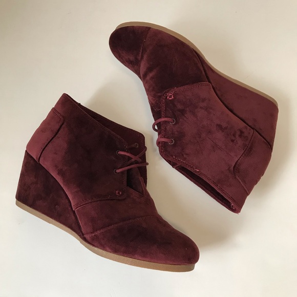 Toms Desert Wedge Velvet Maroon Lace Up Booties 9W - Picture 3 of 8
